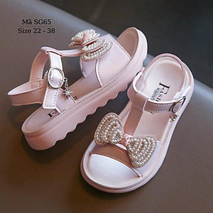 Dép quai hậu sandal bé gái quai ngang thời trang chất da PU mềm êm màu hồng gắn nơ công chúa duyên dáng và dễ thương phù hợp cho trẻ em 1 - 12 tuổi đi học đi biển phong cách Hàn Quốc SG65