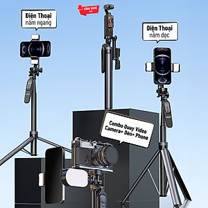 Chân đứng quay video Shinoda, gậy livestream, selfie chụp ảnh chất liệu siêu cứng cáp, tay cầm 360º tích hợp remote điều khiển từ xa 7 phím có thể sạc lại, hàng chính hãng