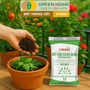 Đất Trồng Cây GreenHome, Lavamix, Bao 6.5dm3 (3kg), Đầy Đủ Dinh Dưỡng, Chuyên Trồng Rau, Hoa, Kiểng