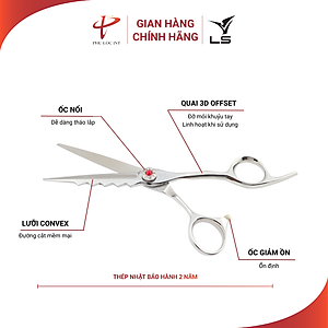 Kéo cắt tóc VLS FA33/6.0 inches lưỡi thẳng quai offset vênh đỡ ngón cố định - Hàng chính hãng