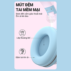 Tai Nghe Chụp Tai Bluetooth Không Dây Gaming, Tai Nghe Mèo Bluetooth Chụp Tai Có Mic Đàm Thoại Tiện Lợi, Tai Nghe Bluetooth Có Đèn LED , Pin Cực Khỏe Bluetooth 5.1 Cao Cấp - Hàng Chính Hãng Besti