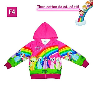 Áo khoác bé gái hình cầu vồng từ 11-43kg - Chất liệu thun cotton da cá in 3D