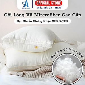 1 Gối Lông vũ Microfiber Cao cấp A - Đạt Chứng nhận OEKO-TEK an toàn sức khỏe, không chứa chất độc hại - Gối nằm êm ái, mềm mịn, kháng khuẩn - Gối chuẩn khách sạn 5 sao