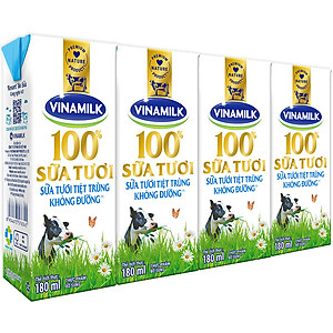 Thùng 48 Hộp Sữa Tươi Tiệt Trùng Vinamilk 100% Không Đường (180ml / Hộp)