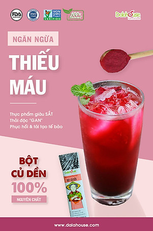 Bột củ dền hữu cơ sấy lạnh Dalahouse - Hộp 20 gói 3gr tiện lợi - Thúc đẩy sức khỏe tim mạch, hỗ trợ giải độc gan, tăng cường thể lực