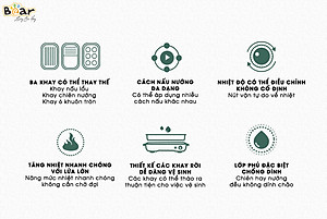 Nồi Điện Đa Năng, Nồi Lẩu Nướng Đa Năng BEAR SUBE004 3 Khay Rời Dung Tích 4L, Công Suất 1200W - Hàng Chính Hãng