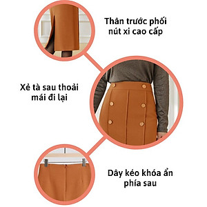 Chân Váy Công Sở New Design Thiết Kê  Dáng Váy Xếp Ly Dài Qua Gối Ôm Body , Phối Nút Kiểu Mới, Vải Tốt Co Giãn CV0073