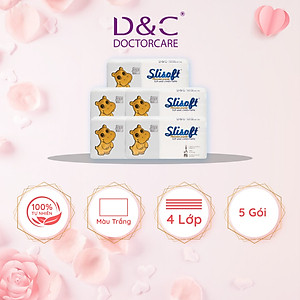 Combo 5 Giấy ăn Slisoft Trắng tự nhiên đa năng,khăn giấy rút không chất tẩy trắng an toàn cho cả gia đình