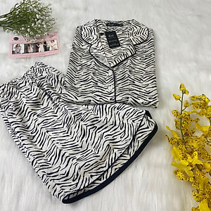 Đồ bộ mặc nhà nữ Pijama lụa VILADY - B136 kiểu đồ bộ ngắn họa tiết vằn đen siêu dễ thương, chất liệu lụa Pháp ( lụa latin)