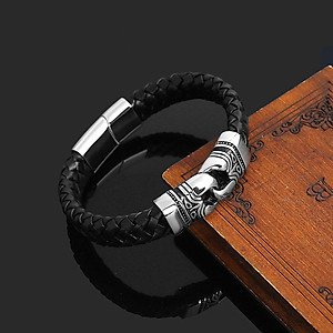 Stainless Steel Braided Leather Bracelet for Men Bangle Wrap  Clasp