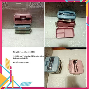  HỘP CƠM LÚA MẠCH 1 tầng 3 NGĂN KÈM ĐŨA THÌA INOX