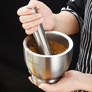 Bộ Chày Cối Inox 304 Nguyên Khối Không Vết Hàn Có Lắp Đạy Kèm Chày Dã Đồ Cực Nhuyễn Mịn Cho Gia Đình - HÀNG CHÍNH HÃNG MINIIN