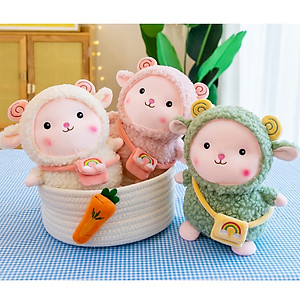 Gấu bông cừu lông xù đeo túi 3 màu, quà tặng thú nhồi bông dễ thương cho bé