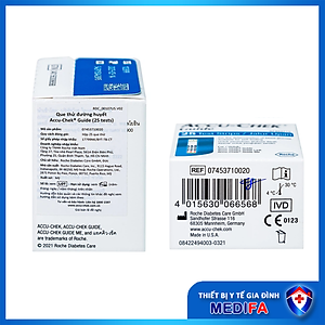 Hộp 25/50 Que Thử Đường Huyết Accu-Chek Guide Có Nắp Nhựa Bảo Hiểm Hút Ẩm Cho Que, Đầu Thấm Máu Lớn, Chính Hãng Roche