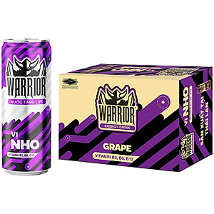 Thùng 24 Lon Nước Tăng Lực Có Gas Warrior Vị Nho 320ml