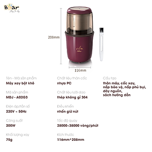 Máy Xay Bột Khô Đa Năng Bear Cà Phê, Hạt Tiêu, Ngũ Cốc Công Suất Lớn MDJ-A02G3 - Hàng Chính Hãng