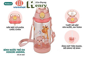 Bình đựng nước trẻ em 450ml Hokori chống tràn có ống hút cho bé đi học đi chơi hàng Cao cấp việt nhật - HÀNG VIỆT NAM