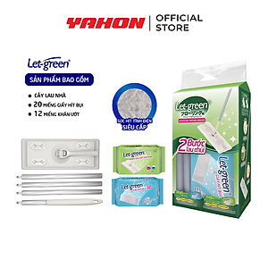 Bộ Cây Lau Nhà Đa Năng LET-GREEN (Cây Lau + Khăn Lau Sàn + Vải Hít Bụi + 2 Bao Giấy Vệ Sinh) - Kháng Khuẩn Đuổi Kiến Phòng Mạt