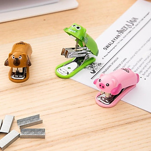  Dập ghim mini #10 Deli - 12 trang, gấu nâu, lợn hồng, cá sấu xanh - 1 cái - E0452