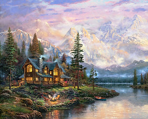 Bộ tranh xếp hình cao cấp 500 mảnh ghép – Nhà Gỗ Bên Hồ (40x50cm)