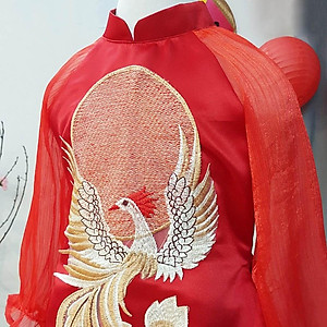 Áo dài cách tân chim công siêu hot cho Bé gái áo kèm chân váy voan MamLa