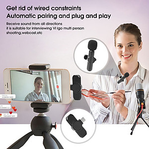 Bộ Micro Thu Âm Cài Áo Không Dây (2 Mic) Cho Điện Thoại Iphone IOS Cổng Lightning Máy Tính, Máy Ảnh Chống Ồn Dùng Quay Tiktok, Livestream, Ghi Âm, Quay Video  Thu Âm To, Tiếng Trong Veo Thích Hợp Cho 1 Hoặc 2 Người Ở Khoảng Cách Xa – Hàng Nhập Khẩu