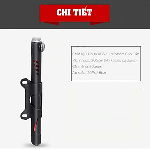 Bơm Xe Đạp Mini Treo Xe Gắn Khung Sườn Có Đế Gắn Sử Dụng Khẩn Cấp 120Psi 8 Bar Siêu Nhẹ Xy Lanh Lõi Nhôm (Kèm 2 Đầu Bơm) Mai Lee