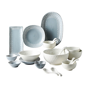 Bộ bát đĩa chén đĩa cao cấp Gosu họa tiết giọt nước màu trắng xám sang trọng