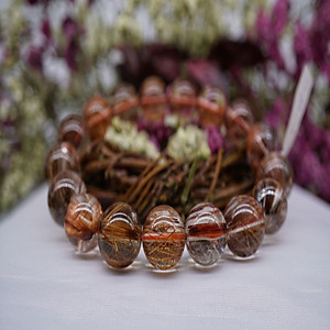 Vòng tay đá Thạch Anh Tóc Đỏ Nâu VIP cao cấp, Vòng tay đá Thạch Anh thiên nhiên Tóc Đỏ Nâu 8ly