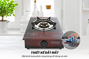 Combo Bếp Gas Dương Đơn Mặt Kính Sunhouse SHB212KG Kèm Van Dây - Hàng Chính Hãng