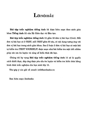 Sách Bài Tập Trắc Nghiệm Tiếng Anh 11 (Không Đáp Án)
