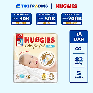 Tã/bỉm dán sơ sinh Huggies Skin Perfect S 80+2 miếng với 2 vùng thấm giảm kích ứng da