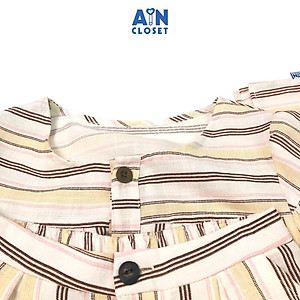 Bộ quần áo ngắn cho mẹ họa tiết Kẻ nâu tay rũ cotton - AICDMEYRKZ7B - AIN Closet