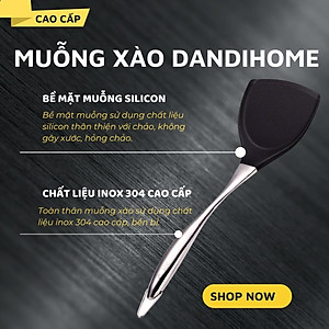 Muỗng xào DandiHome Inox 304 kết hợp bề mặt muỗng silicon cao cấp - chịu được nhiệt độ cao, an toàn với chảo chống dính