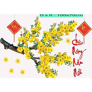 Decal trang trí tết cành mai vàng - có sẵn keo - decal dán kính trang trí tết  PK627(70x100cm)