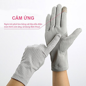 Găng tay chống nắng nữ cảm ứng chống trơn trượt lỗ thoáng khí họa tiết chấm bi ren thời trang 2021
