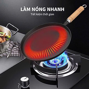 Chảo Gang Đáy Phẳng Cán Gỗ Chống Dính 21cm, 26cm – Chảo Nấu Ăn Chất Lượng Cao, Tiện Dụng - HÀNG CHÍNH HÃNG MINIIN