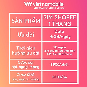 [FREE 1 Tháng] Sim MAX DATA 4G VIETNAMOBILE 6GB/Ngày (180GB/Tháng) + Miễn Phí Gọi Nội Mạng. Sản Phẩm Độc Quyền VIETNAMOBILE - SIMTHE.VN. Dùng Trên Toàn Quốc - Hàng Chính Hãng