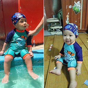 Bộ đồ bơi liền quần cho bé trai sơ sinh, bé trai nhỏ từ 8kg, hình in dễ thương, chất thun bơi lạnh đẹp, mềm mịn thân thiện với làn da bé | BT09