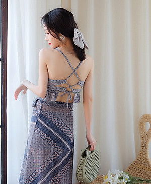 Bộ đồ bơi bikini nữ 2 mảnh đi tắm biển áo croptop kèm váy sang chảnh phong cách Hàn quốc