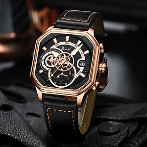 Đồng hồ nam dây da DIZIZID chính hãng mặt vuông cá tính, Chạy full 6 kim và lịch ngày, Kim dạ quang cao cấp, Chống nước cực tốt, Tặng kèm pin dự phòng DZBD79