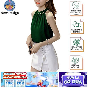 Áo hai dây ngọc trai cổ yếm mặc trong vest chất vải lụa satin, thoáng mát khi mặc - New Design AO0014