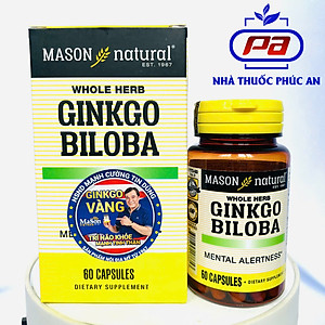 Viên uống bổ não hỗ trợ tăng tuần hoàn não trí nhớ Mason Natural Ginkgo Biloba Mỹ 60 viên