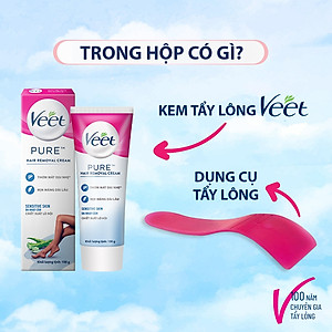 [MỚI] Kem tẩy lông Veet cho da nhạy cảm, hộp lớn 100g tiết kiệm, công thức Pure cải tiến