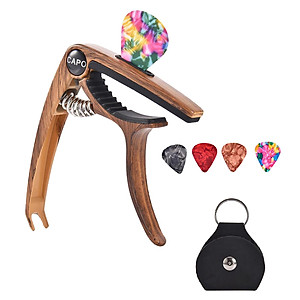 3in1 Alloy Universal Guitar Capo with 5 Picks and Leather Pick Holder for Acoustic Guitars Electric Guitar Ukuleles Mandolins Bass Guitars