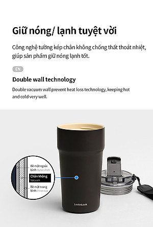 Ly giữ nhiệt 500ml LocknLock LHC4357 Metro Cafe Tumbler, Hàng chính hãng, Thép 304 không gỉ, có dây đeo tay - JoyMall