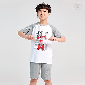 Bộ Bé Trai Bigfox, Bộ Cộc Tay Trẻ Em Mùa Hè Chất Cotton Mát In Hình Robot Level Up