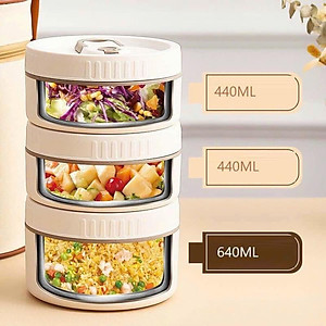 Set 3 Hộp Đựng Cơm Giữ Nhiệt Hộp Đựng Cơm Văn Phòng Chất Liệu Inox 304 Có Kèm Phụ Kiện Thìa Và Đũa