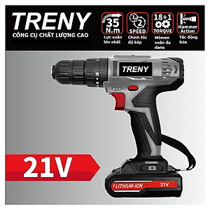 Bộ khoan điện cầm tay chất lượng cao Treny 21V chính hãng – kèm bộ dụng cụ 23 món và bộ sạc - lực xoắn 35N.m -  chuyên khoan tường, khoan gỗ, khoan sắt và khoan bê tông.