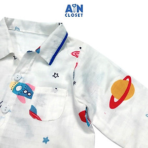 Bộ quần áo dài bé trai họa tiết Tên lửa xanh xô sợi tre - AICDBG6V4KAO - AIN Closet